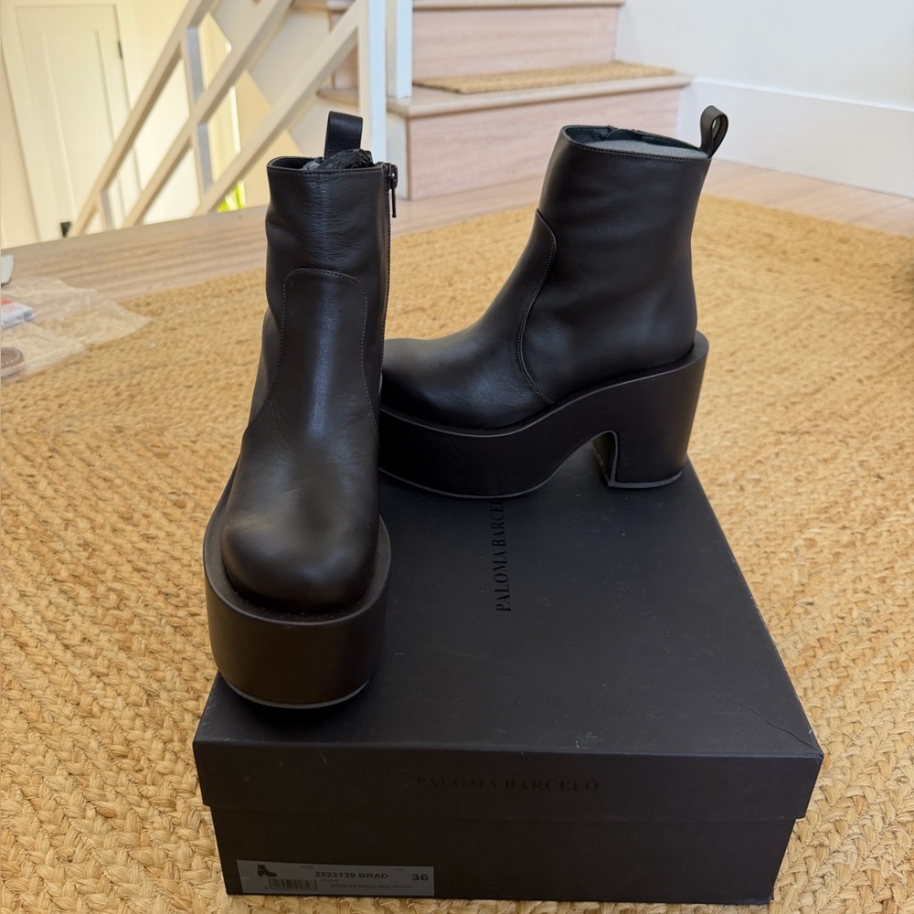 Anthropologie NWT Paloma Barcelo Brown  wedge platform Booties Great Statement - Picture 4 of 10